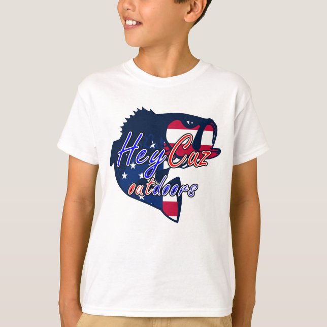 HeyCuz Outdoors USA Flag Bass Logo T-Shirt (Front)