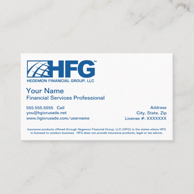 HFG Financial Services Professional Business Card (Front)
