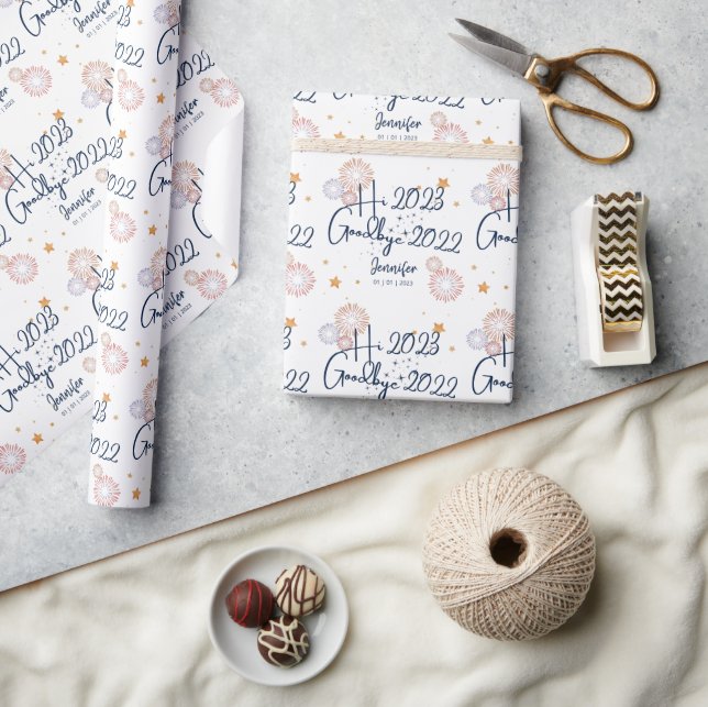  Hi 20XX Goodbye 20XX Happy New Year White Wrapping Paper (Crafts)