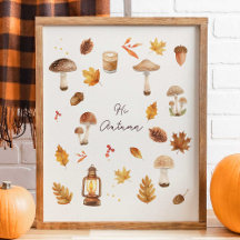 Hi Autumn Wall Art – Cosy Fall Print with Mushroom