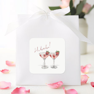 Hi Babe Galentine's Day Strawberry Cocktail Party Square Sticker