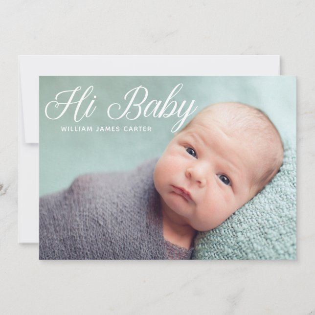 Hi Baby Photo Mint Elegant Simple Typography Birth Announcement (Front)