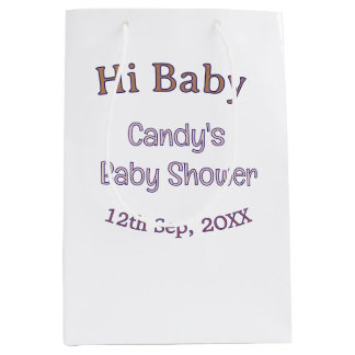 hi baby shower blue name date maron modern trendy medium gift bag