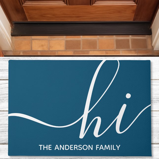 Hi Calligraphy Script Modern Navy Personalised Doormat (Creator Uploaded)