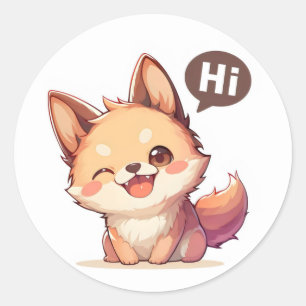 Hi Cute Dog Anime Classic Round Sticker