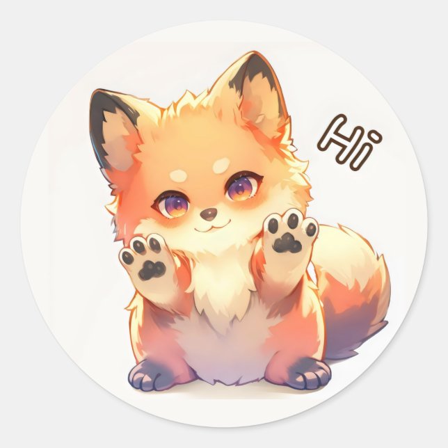 Hi Cute Fox Anime Classic Round Sticker (Front)