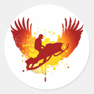 hi-fi snowmobiling classic round sticker