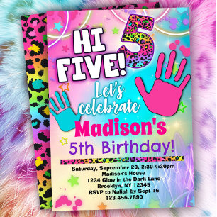 Hi Five! 5th Birthday Invitation for Girls