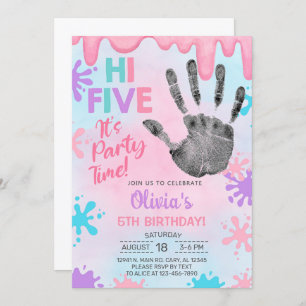 Hi five, party time, slime, girl birthday invite. invitation