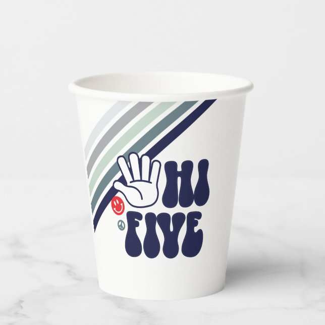 HI FIVE Retro Stripe blue Paper Cups (Front)