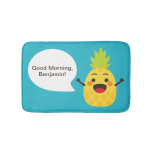 Hi Friends! Pineapple Illustration Bath Mat