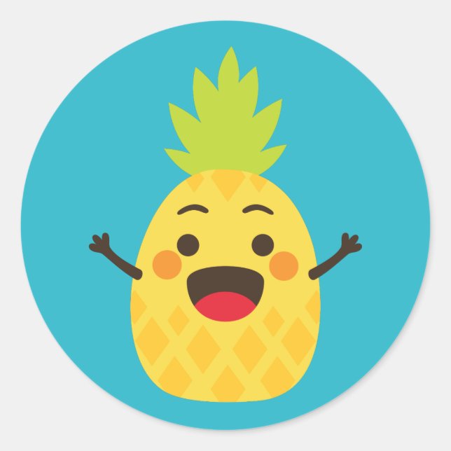 Hi Friends! Pineapple Illustration Classic Round Sticker (Front)