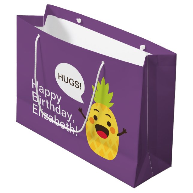 Hi Friends! Pineapple Illustration Large Gift Bag (Front Angled)