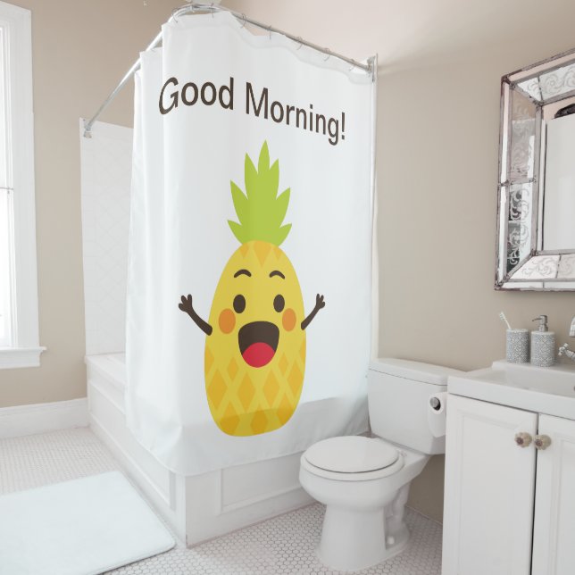 Hi Friends! Pineapple Illustration Shower Curtain (In Situ)