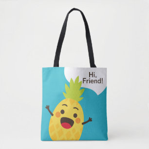 Hi Friends! Pineapple Illustration Tote Bag
