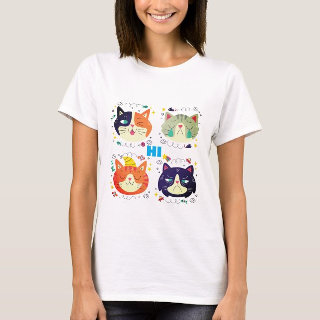 Hi Funny Cat Meme Graphic T-Shirt (Front)
