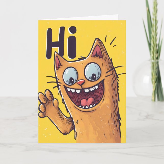 Hi Funny Orange Cat Holiday Card (Front)