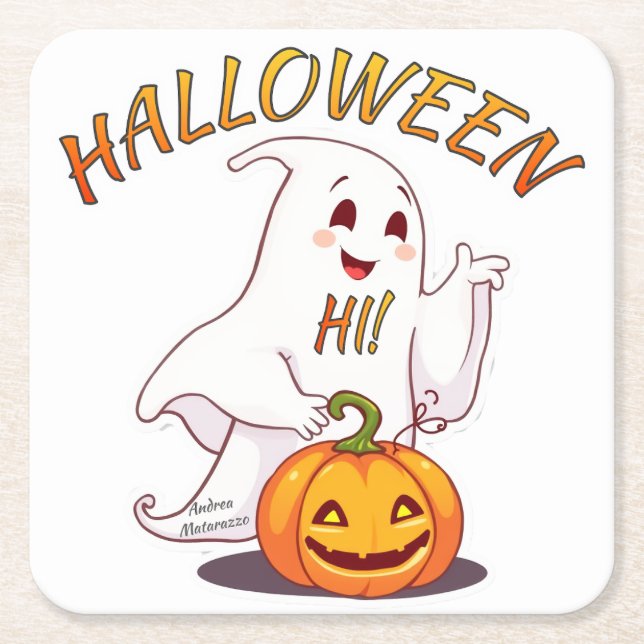 Hi ! Halloween Square Paper Coaster (Front)