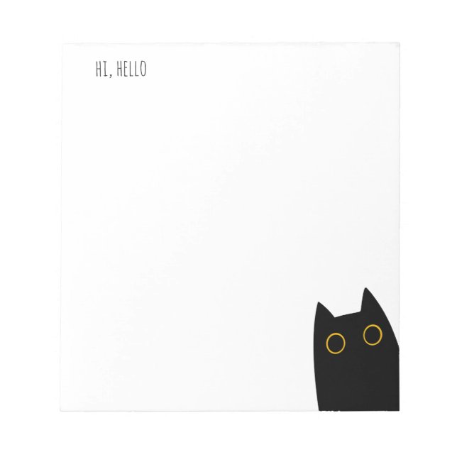 Hi, Hello, Cute Black Cat Notepad (Front)