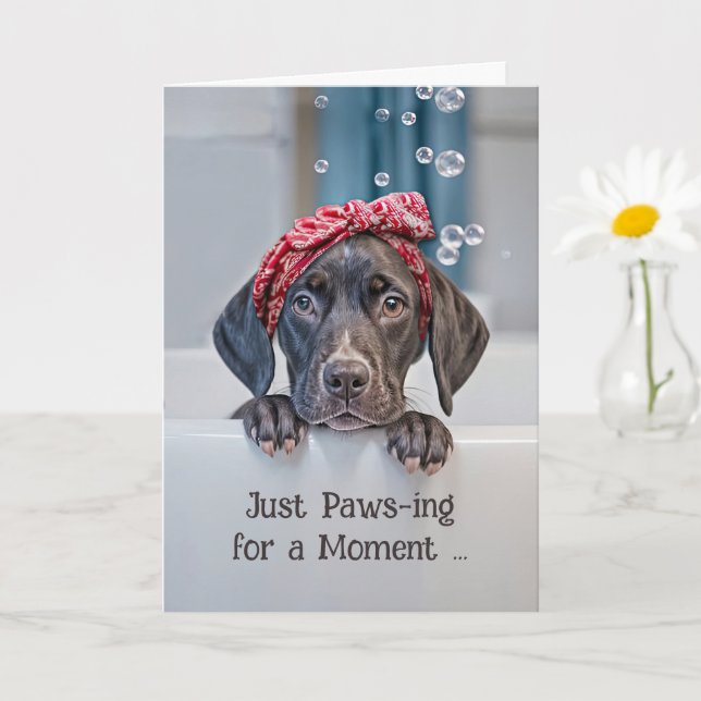 Hi Hello Cute German Shorthair Pointer in a Bath Card (Small Plant)