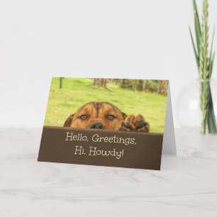 Hi Hello Puppy Looking over Fence Card
