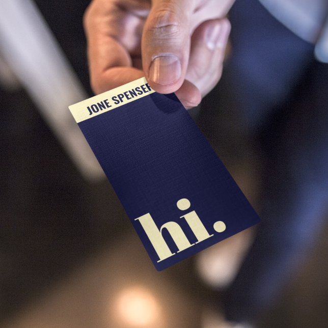 Hi Hello Simple Typography Blue & Beige Casual Business Card (Creator Uploaded)