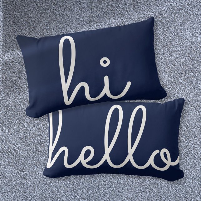 Hi Hello Stylish Script Fun Navy Blue Lumbar Cushion (Hi Hello Stylish Script Fun Navy Blue Lumbar Pillow)