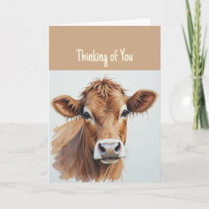 Hi Hello Thinking of You Cute Sweet Brown Cow  Card