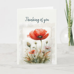 Hi Hello, Thinking of you, Garden Poppy Flower Art Card