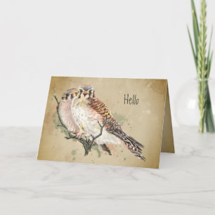 Hi Hello Thinking of you Kestrel Falcon Bird Card