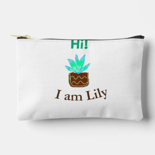 Hi I am Lily cactus succulent add name watercolor  Accessory Pouch