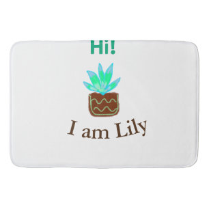 Hi I am Lily cactus succulent add name watercolor  Bath Mat
