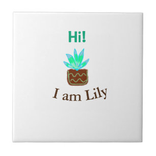 Hi I am Lily cactus succulent add name watercolor Ceramic Tile