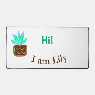 Hi I am Lily cactus succulent add name watercolor Desk Mat