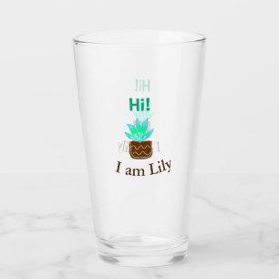 Hi I am Lily cactus succulent add name watercolor  Glass