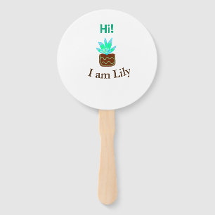 Hi I am Lily cactus succulent add name watercolor  Hand Fan