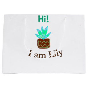 Hi I am Lily cactus succulent add name watercolor Large Gift Bag
