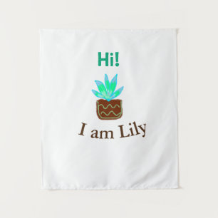 Hi I am Lily cactus succulent add name watercolor Tapestry