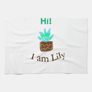 Hi I am Lily cactus succulent add name watercolor Tea Towel