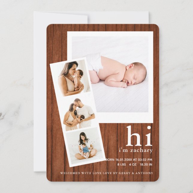hi i'm Baby name Film Strip Photo Collage Birth Announcement (Front)
