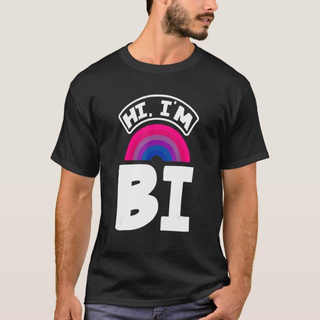 Hi I'm Bi Funny Bi Pride Flag Bisexual T-Shirt (Front)