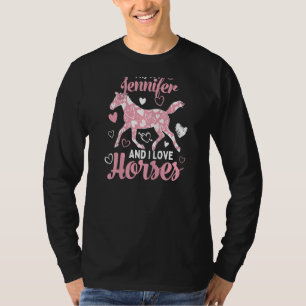 Hi I'm Jennifer And I Love Horses Cute Heart Patt T-Shirt