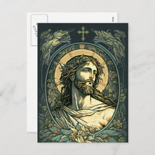 Hi is Risen! Art Nouveau Jesus Painting Holiday Postcard