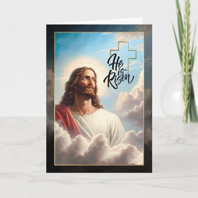  Hi is Risen! Jesus Christ Painting Easter Holiday Card (Front)