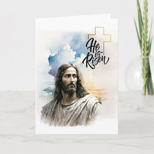 Hi is Risen! Jesus Christ Painting Easter  Holiday Card