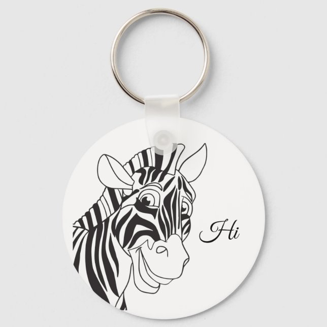 "Hi" Lettering Lovely Zebra Black & White trendy Key Ring (Front)