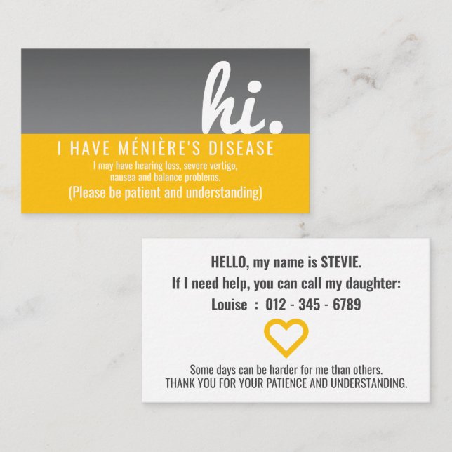 hi Menieres Disease patience pvc badge Business Card (Front/Back)