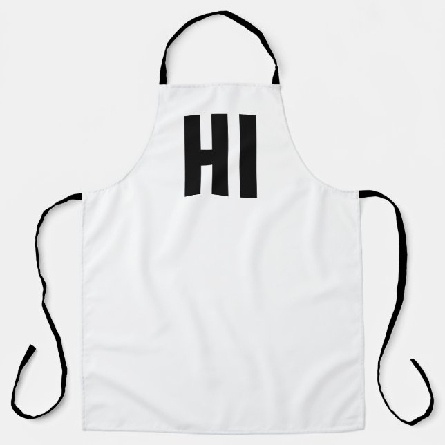 'HI' Modern Minimalist Black and White Apron (Front)