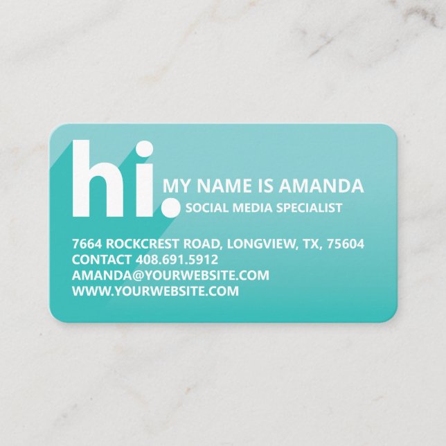 Hi My Name is Bold Diagonal Shadow Teal Gradient Business Card (Front)