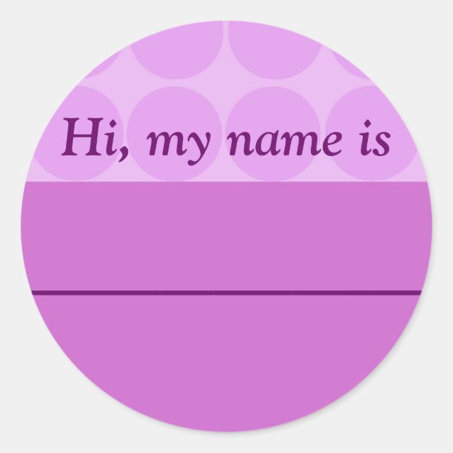 "Hi, my name is ______" - Lavender Dotted Design Classic Round Sticker (Front)